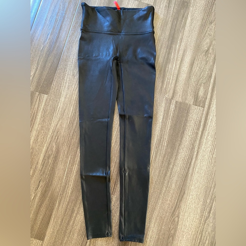 SPANX Black Shaping Leggings Faux Leather Small